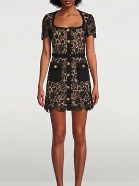 Self-portrait Guipure black/nude lace mini dress